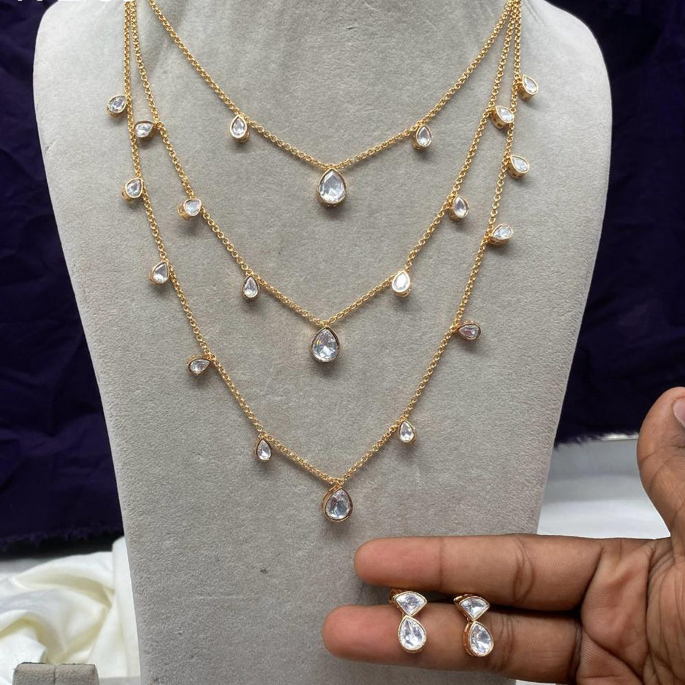 Royal Kundan Jewellery Gold Plated Polki Kundan Stone Multi Layer Neck