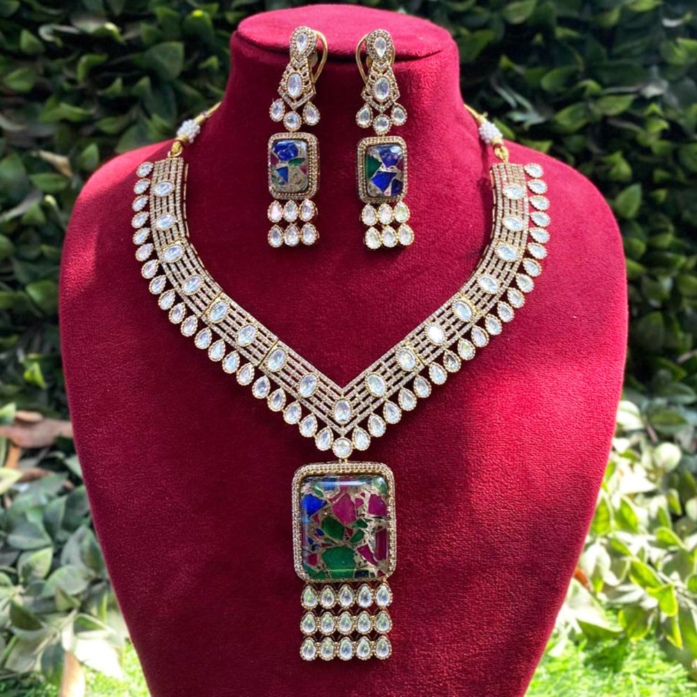 Royal Kundan Jewellery Gold Plated Polki Kundan And Druzy Stone Necklace Set