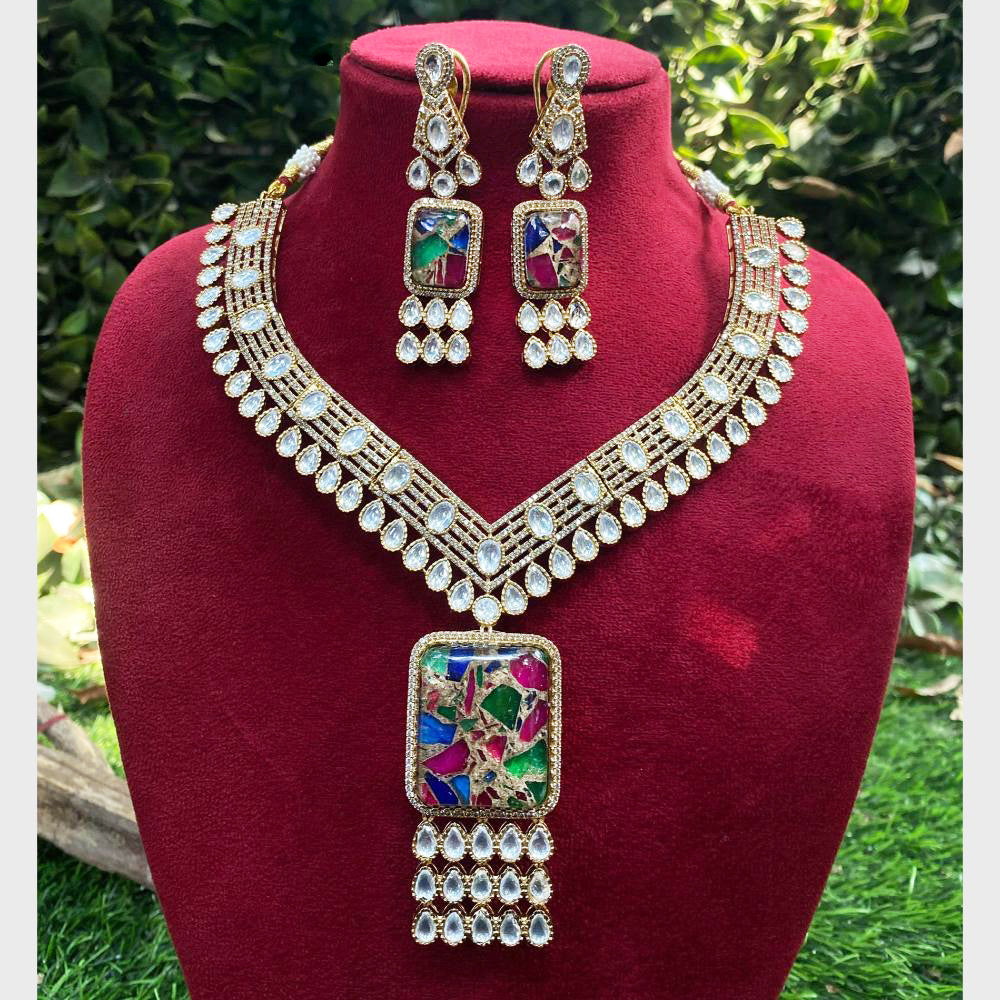 Royal Kundan Jewellery Gold Plated Polki Kundan And Druzy Stone Necklace Set