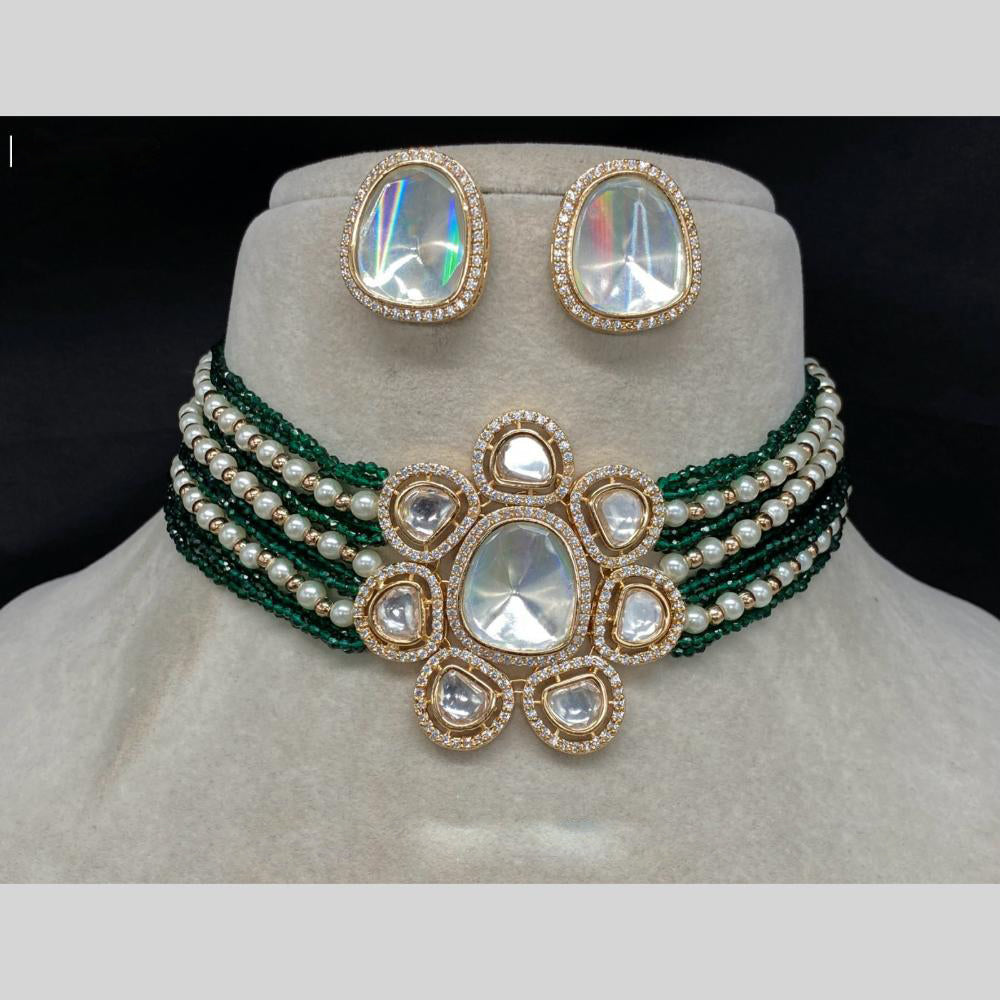 Royal Kundan Jewellery Gold Plated Polki Kundan Stone Pearls Choker Necklace Set
