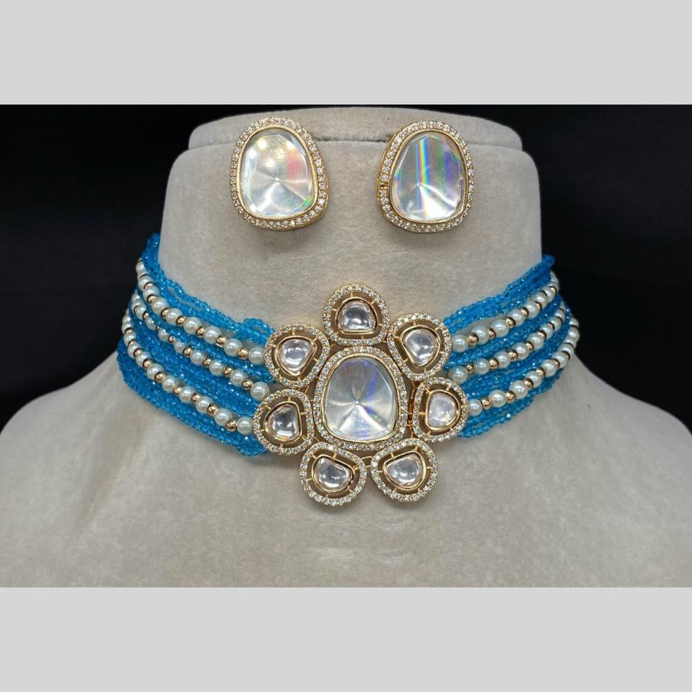 Royal Kundan Jewellery Gold Plated Polki Kundan Stone Pearls Choker Necklace Set
