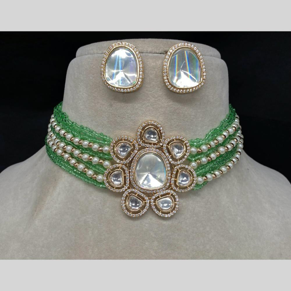 Royal Kundan Jewellery Gold Plated Polki Kundan Stone Pearls Choker Necklace Set