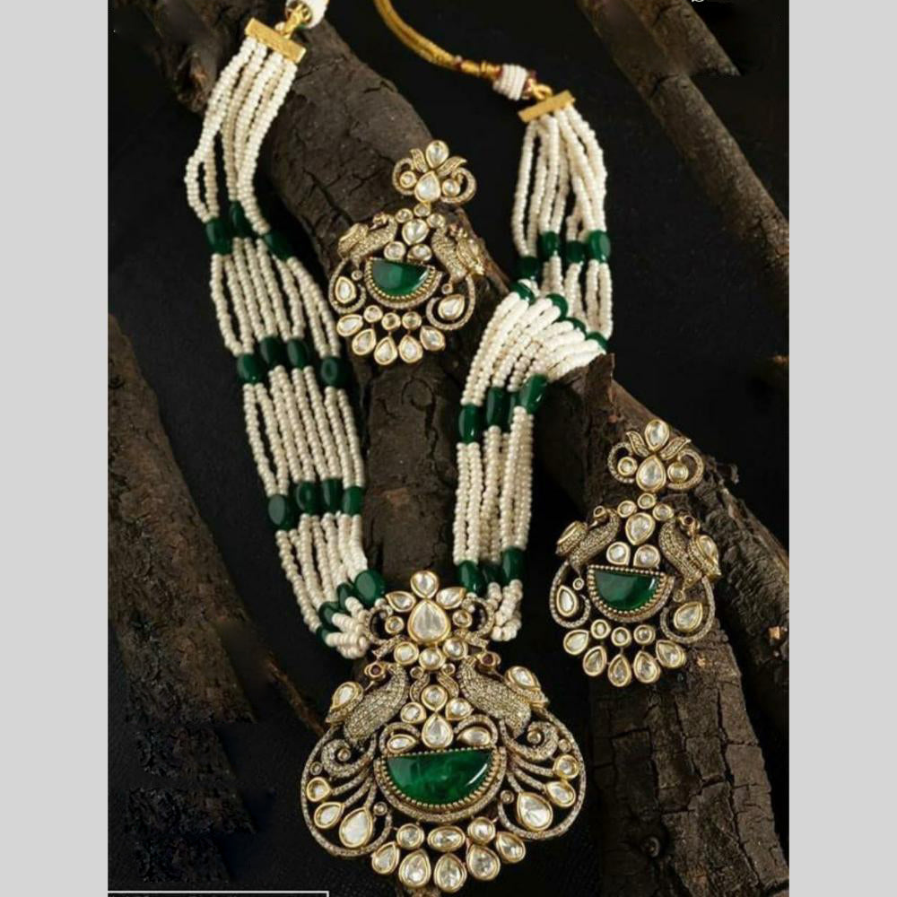 Royal Kundan Jewellery Gold Plated Polki Kundan Stone Pearls Long Necklace Set
