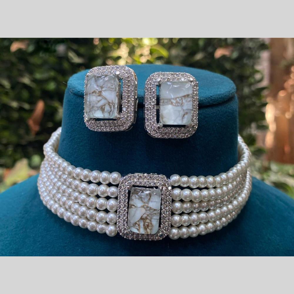 Royal Kundan Jewellery Silver Plated Druzy Crystal Stone Pearls