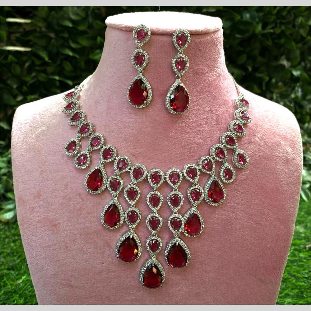 Royal Kundan Jewellery Silver Plated American Diamonds Necklace Set