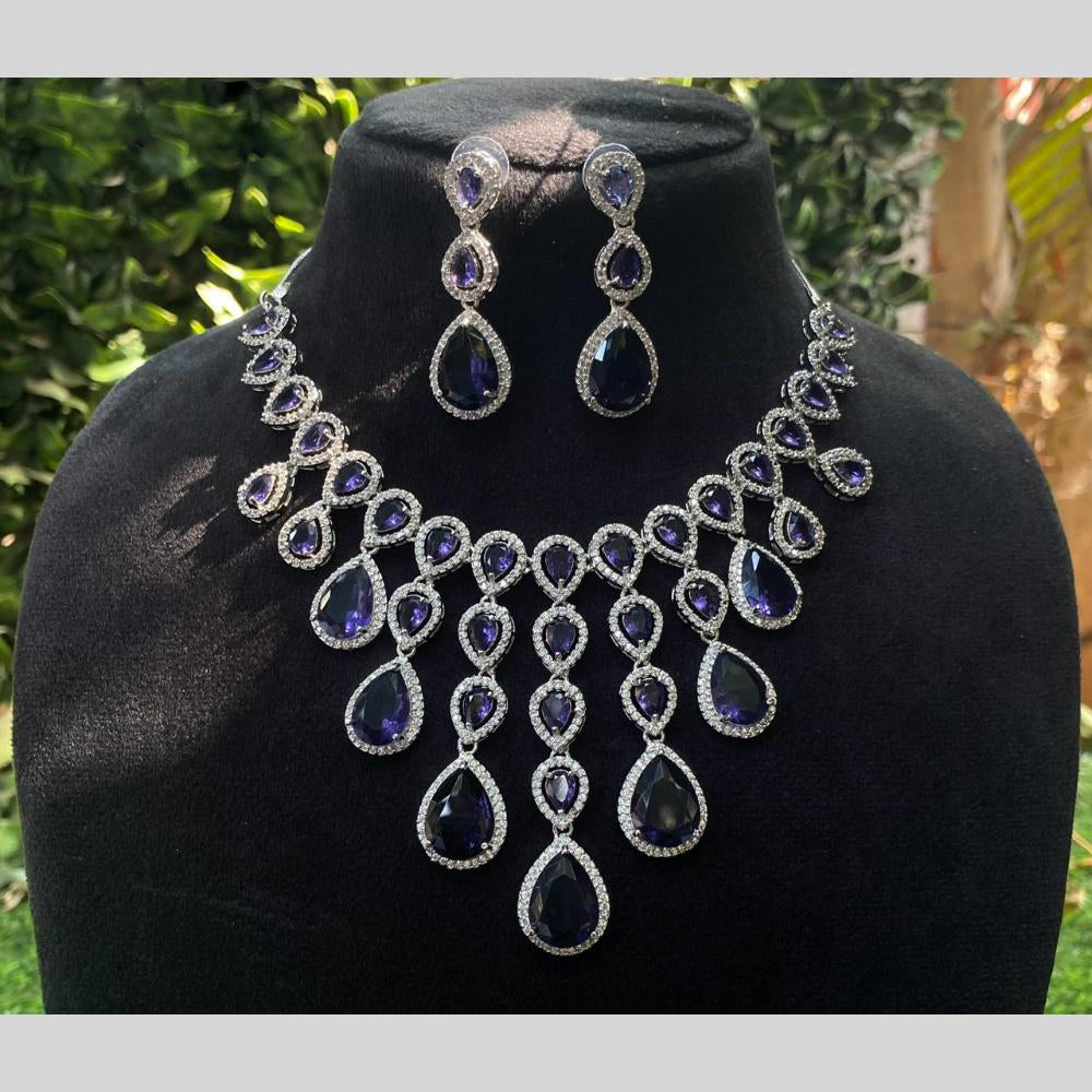 Royal Kundan Jewellery Silver Plated American Diamonds Necklace Set