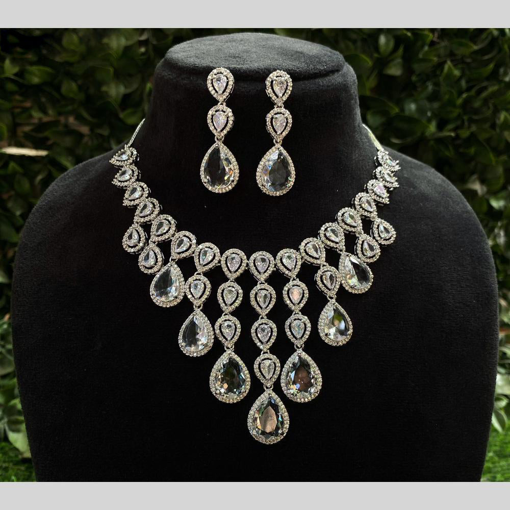 Royal Kundan Jewellery Silver Plated American Diamonds Necklace Set