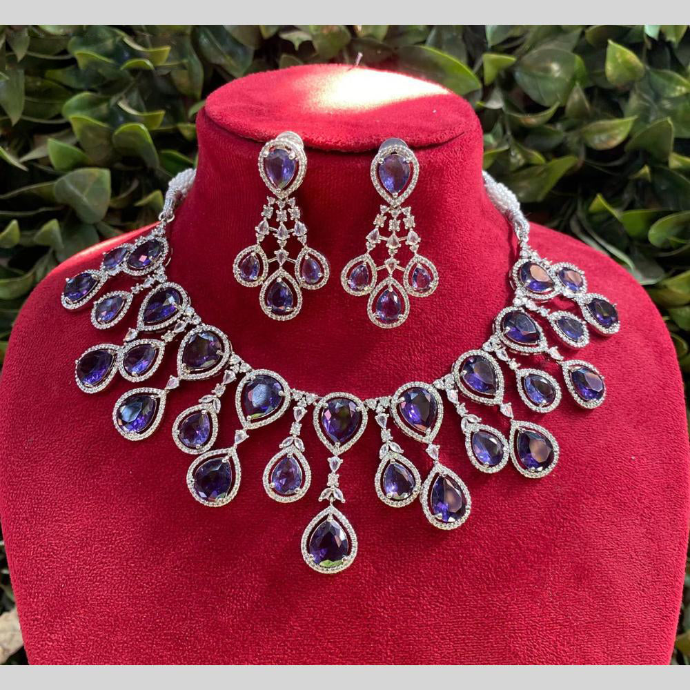 Royal Kundan Jewellery Silver Plated American Diamonds Necklace Set