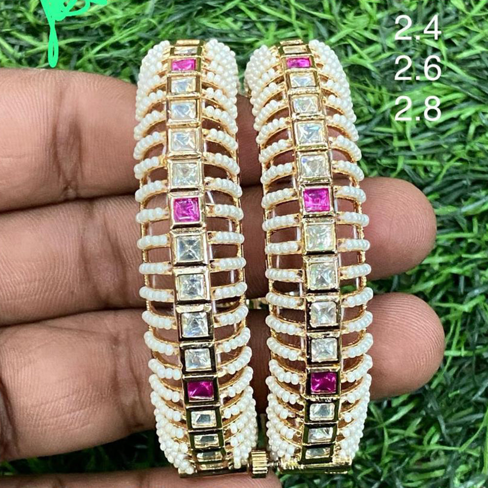 Royal Kundan Jewellery Gold Plated Pota Stone And Openable Bangles Set