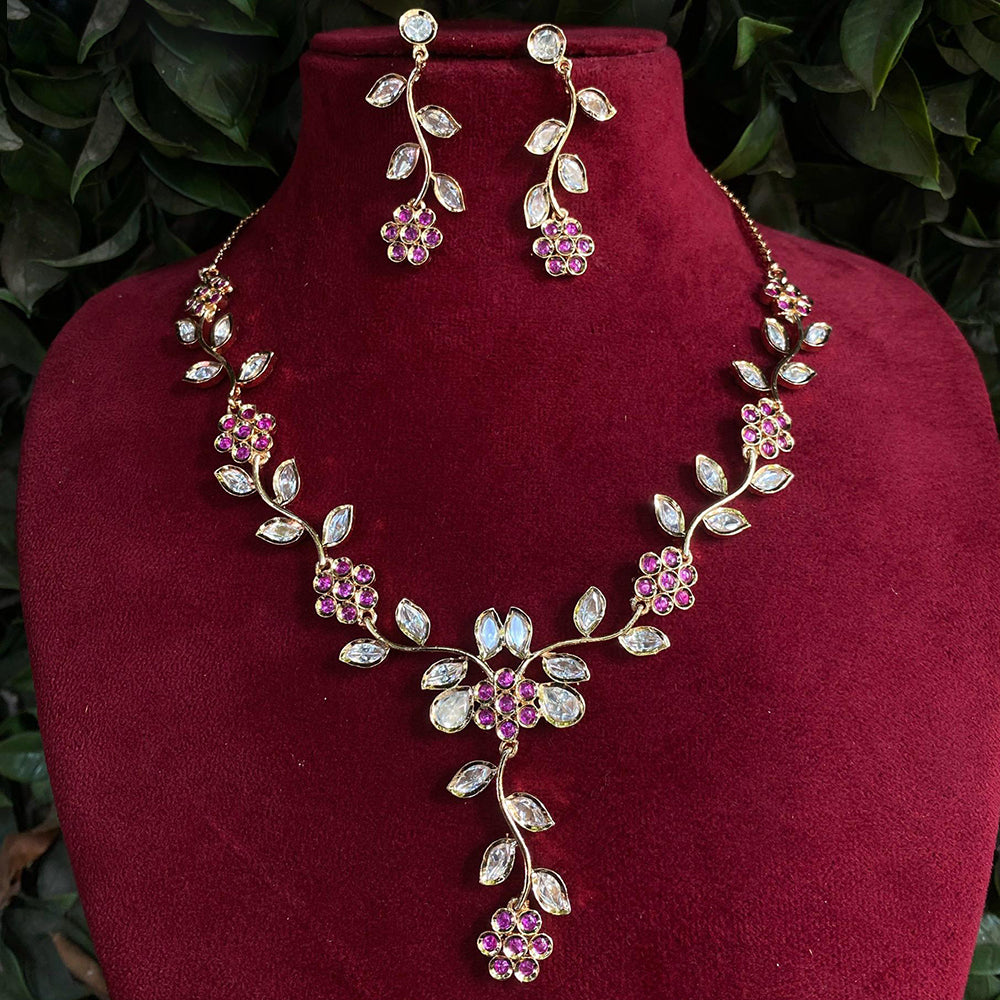 Royal Kundan Jewellery Gold Plated Polki Kundan Stone Necklace Set