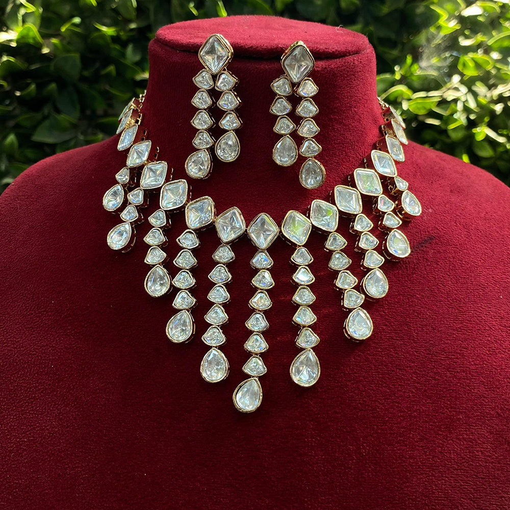 Royal Kundan Jewellery Gold Plated Polki Kundan Stone Necklace Set