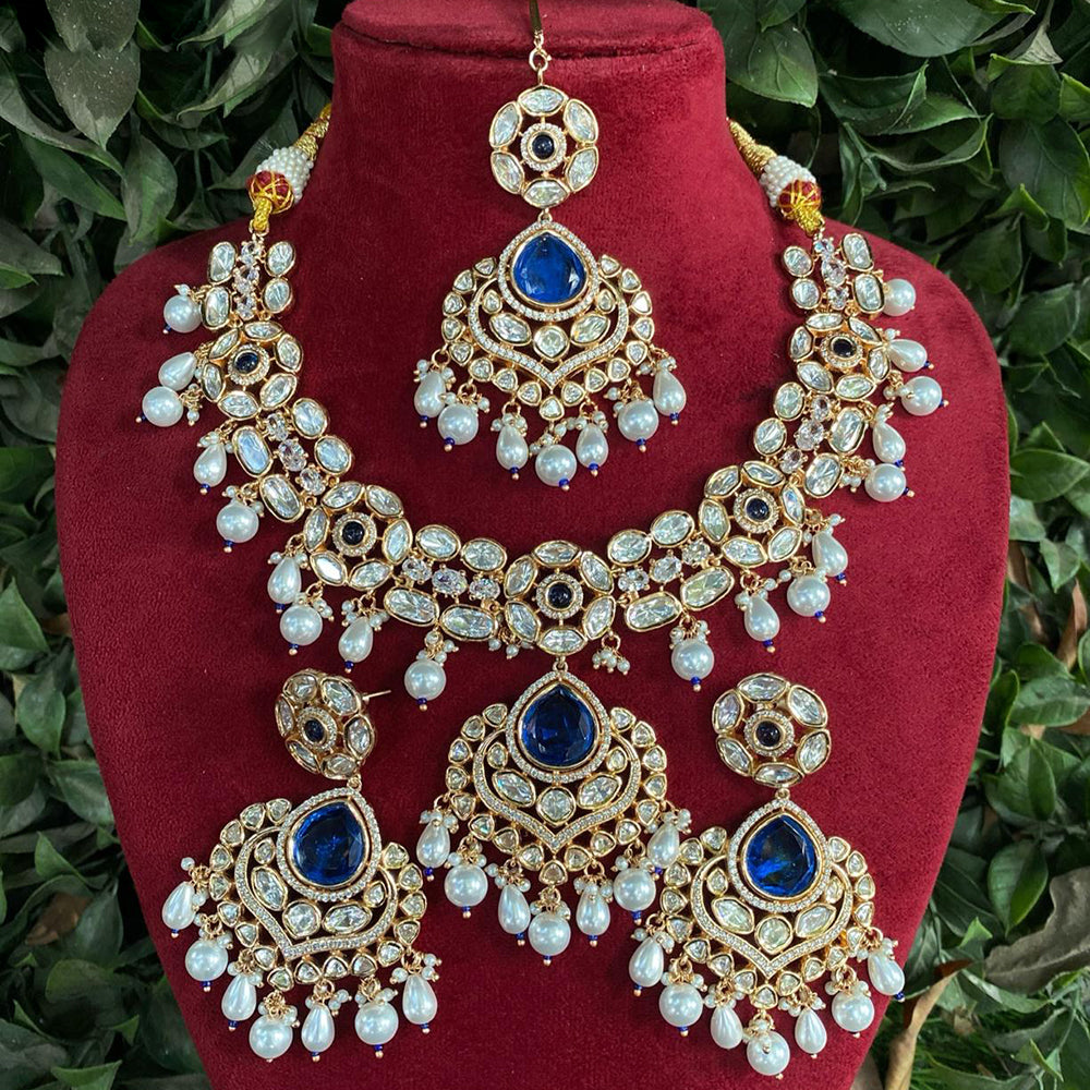 Royal Kundan Jewellery Gold Plated Polki Kundan Stone And Pearls Necklace Set