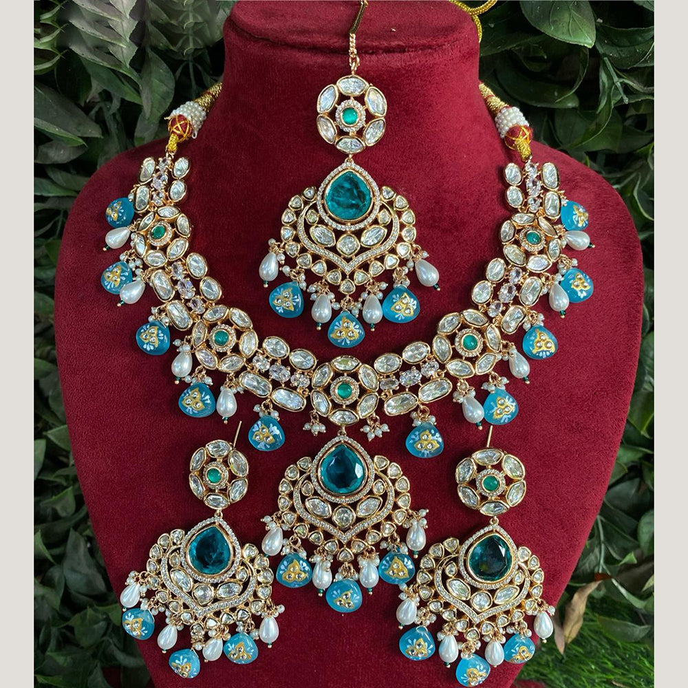 Royal Kundan Jewellery Gold Plated Polki Kundan Stone And Pearls Necklace Set