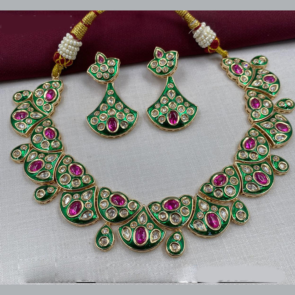 Royal Kundan Jewellery Gold Plated Polki Kundan Meenakari Necklace Set