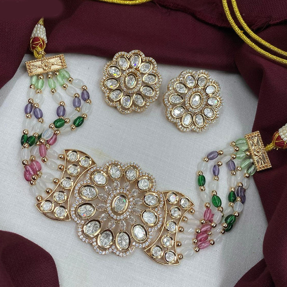 Royal Kundan Jewellery Gold Plated Polki Kundan Stone And Pearls Choker Necklace Set