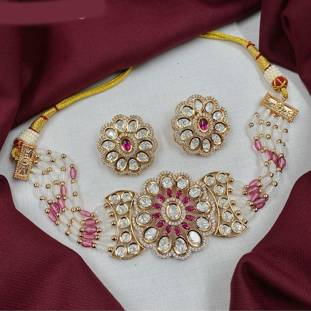Royal Kundan Jewellery Gold Plated Polki Kundan Stone And Pearls Choker Necklace Set