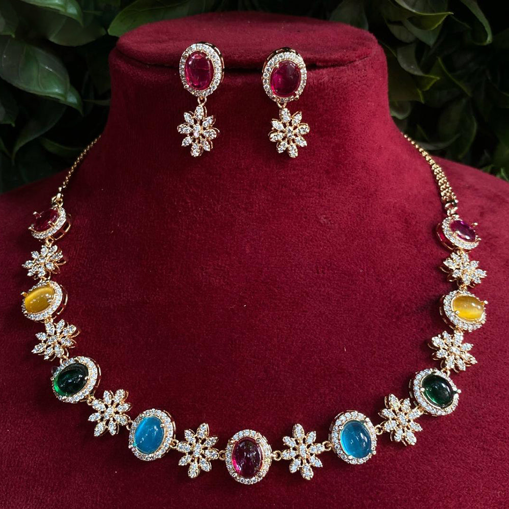 Royal Kundan Jewellery Gold Plated Austrian Stone And Pota Stone Necklace Set