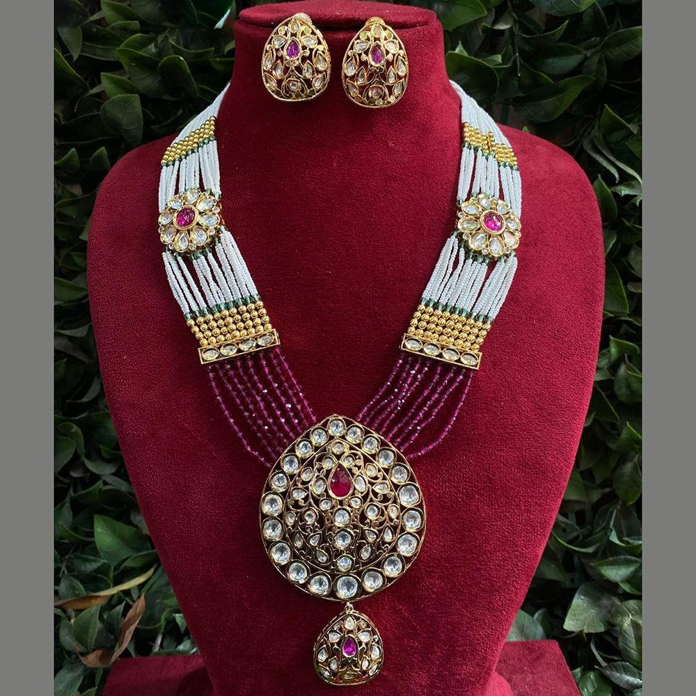 Royal Kundan Jewellery Gold Plated Kundan Stone And Beads Necklace Set