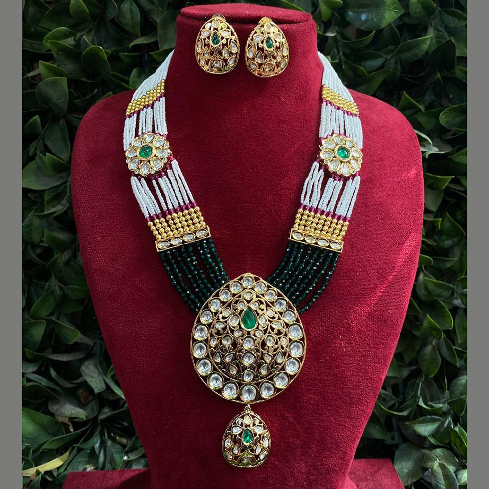 Royal Kundan Jewellery Gold Plated Kundan Stone And Beads Necklace Set