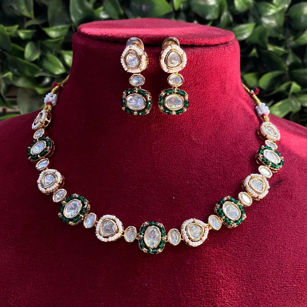 Royal Kundan Jewellery Gold Plated Polki Kundan Stone And Pearls Necklace Set