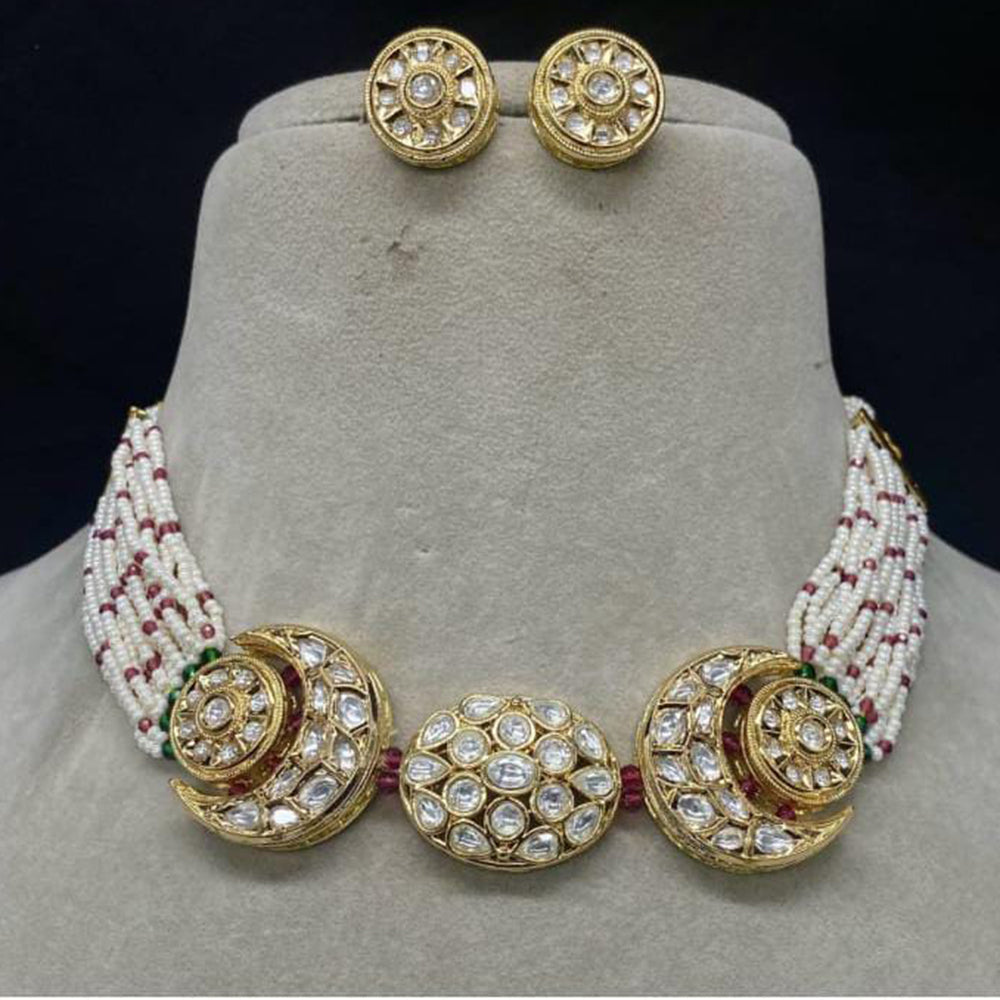 Royal Kundan Jewellery Gold Plated Polki Kundan Stone And Pearls Choker Necklace Set
