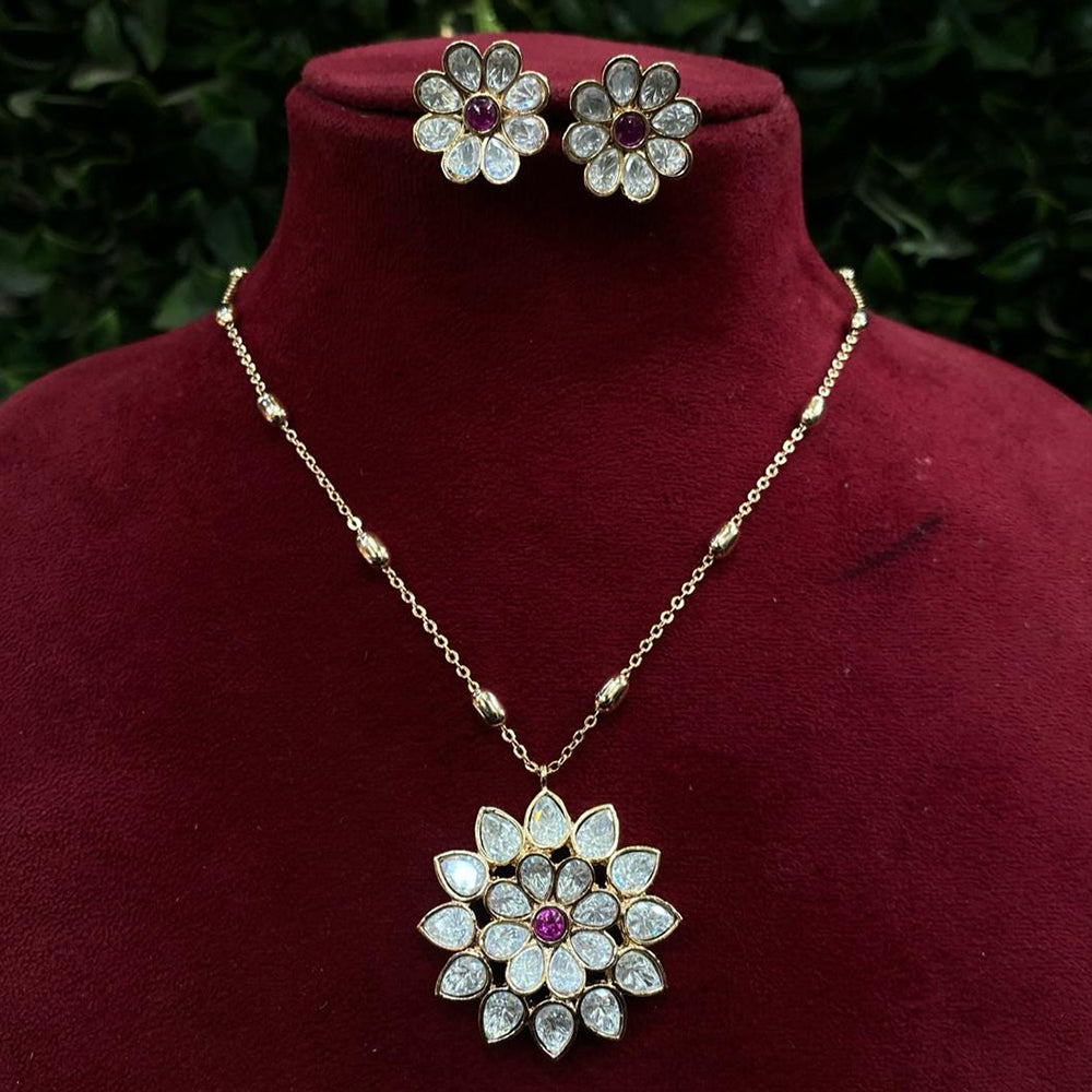 Royal Kundan Jewellery Gold Plated Polki Kundan Stone Necklace Set