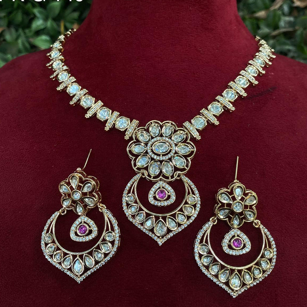 Royal Kundan Jewellery Gold Plated Polki Kundan Stone Necklace Set