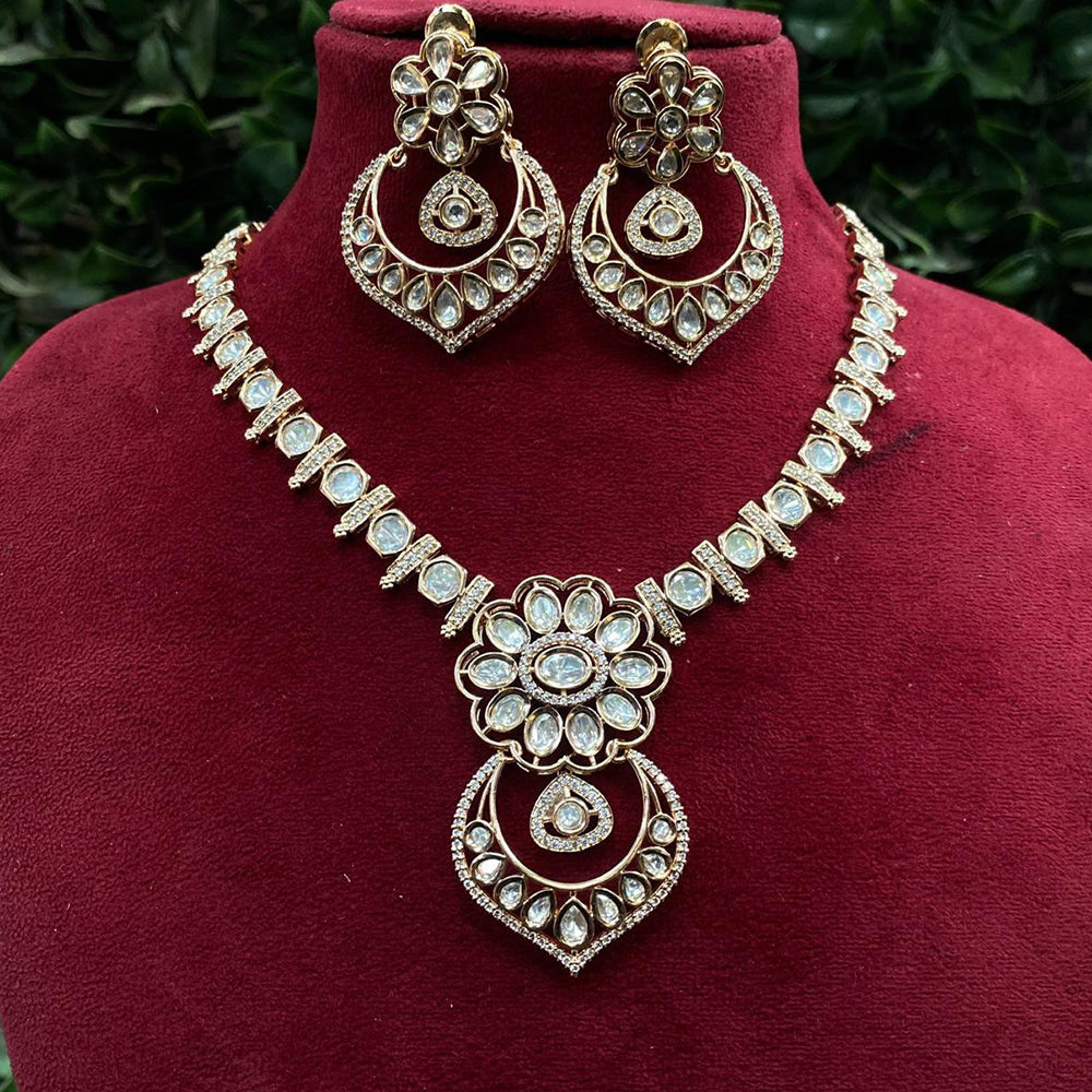 Royal Kundan Jewellery Gold Plated Polki Kundan Stone Necklace Set