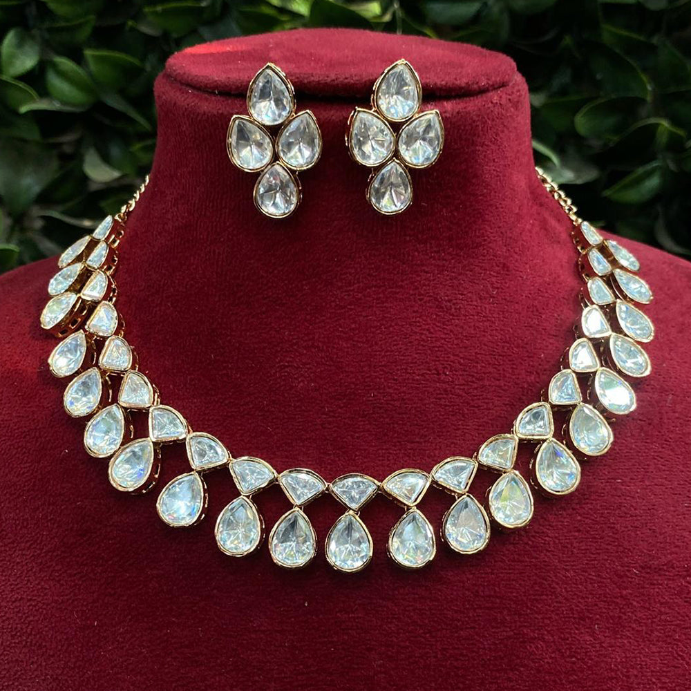 Royal Kundan Jewellery Gold Plated Polki Kundan Stone Necklace Set