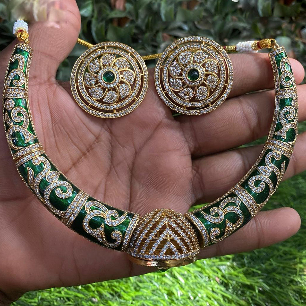 Royal Kundan Jewellery Gold Plated Austrian Stone And Meenakari Necklace Set