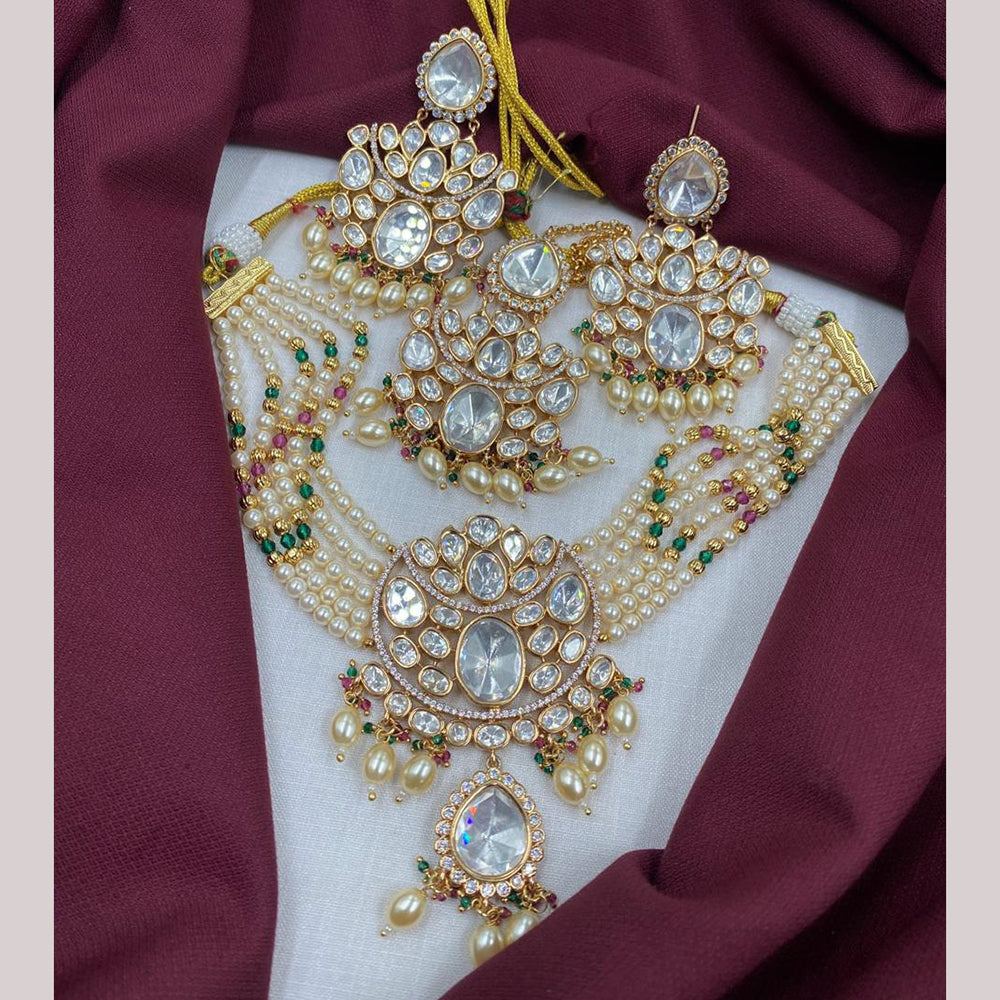 Royal Kundan Jewellery Gold Plated Polki Kundan Stone And Pearls Choker Necklace Set