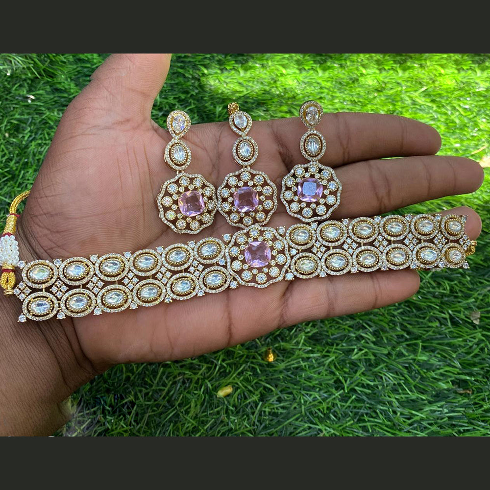 Royal Kundan Jewellery Gold Plated Polki Kundan Stone Choker Necklace Set
