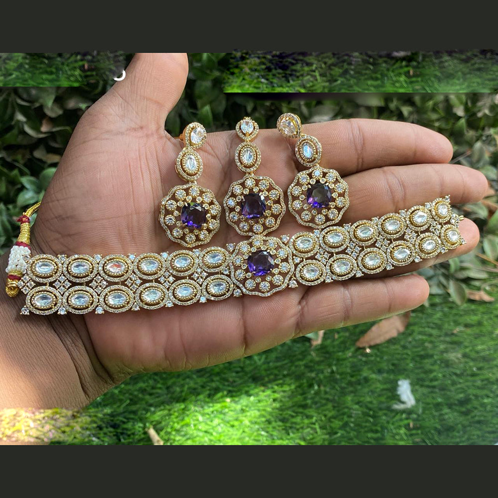 Royal Kundan Jewellery Gold Plated Polki Kundan Stone Choker Necklace Set