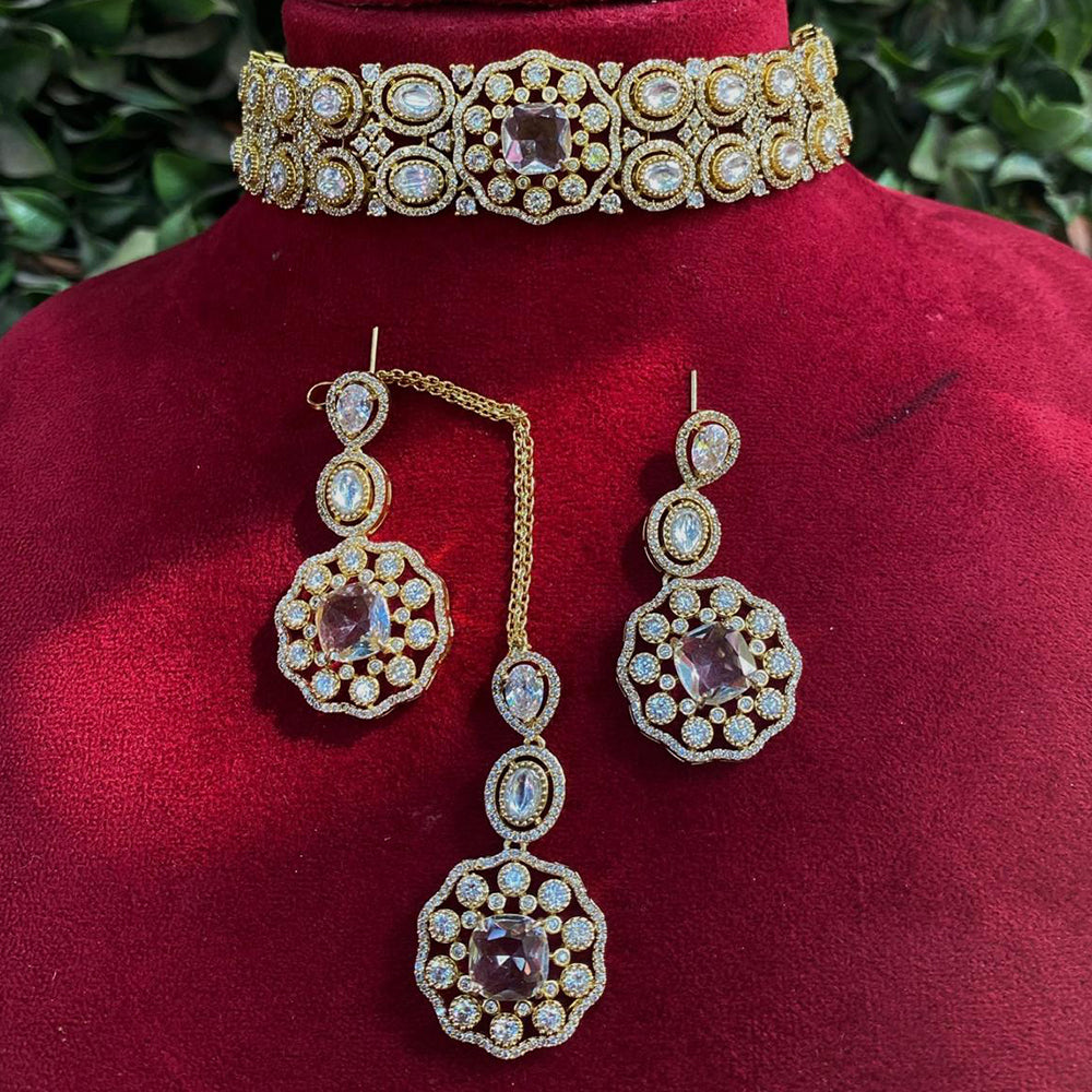 Royal Kundan Jewellery Gold Plated Polki Kundan Stone Choker Necklace Set