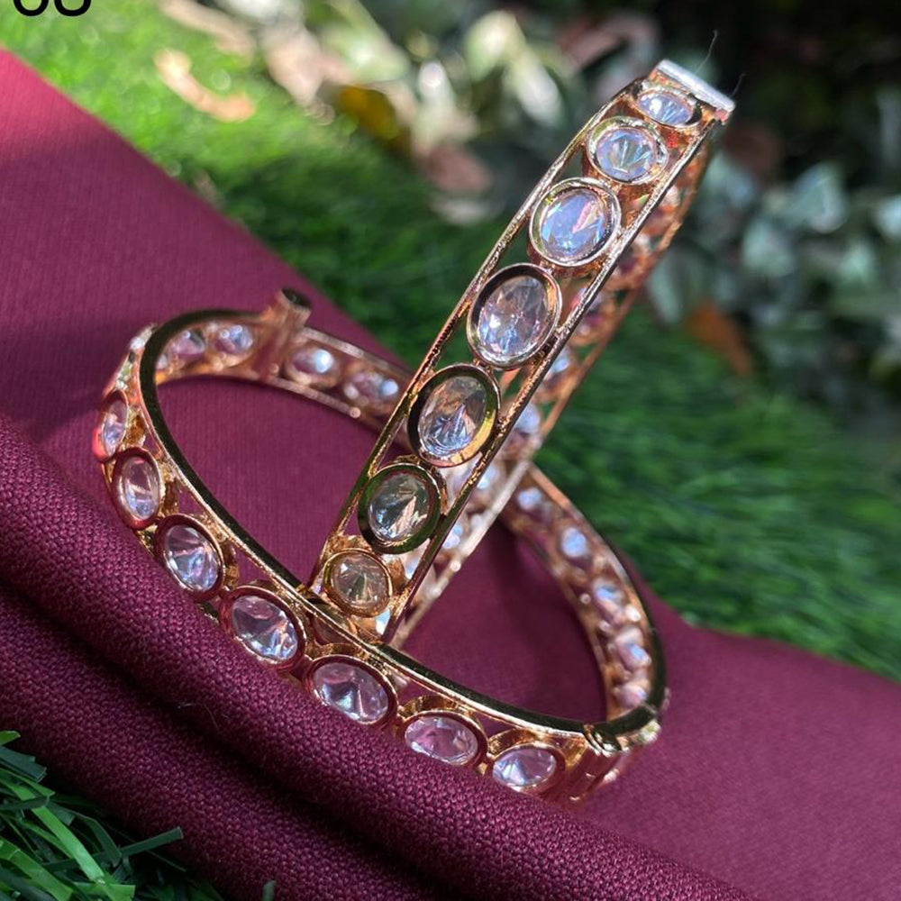 Royal Kundan Jewellery Gold Plated Polki Kundan Stone And Openable Bangles Set