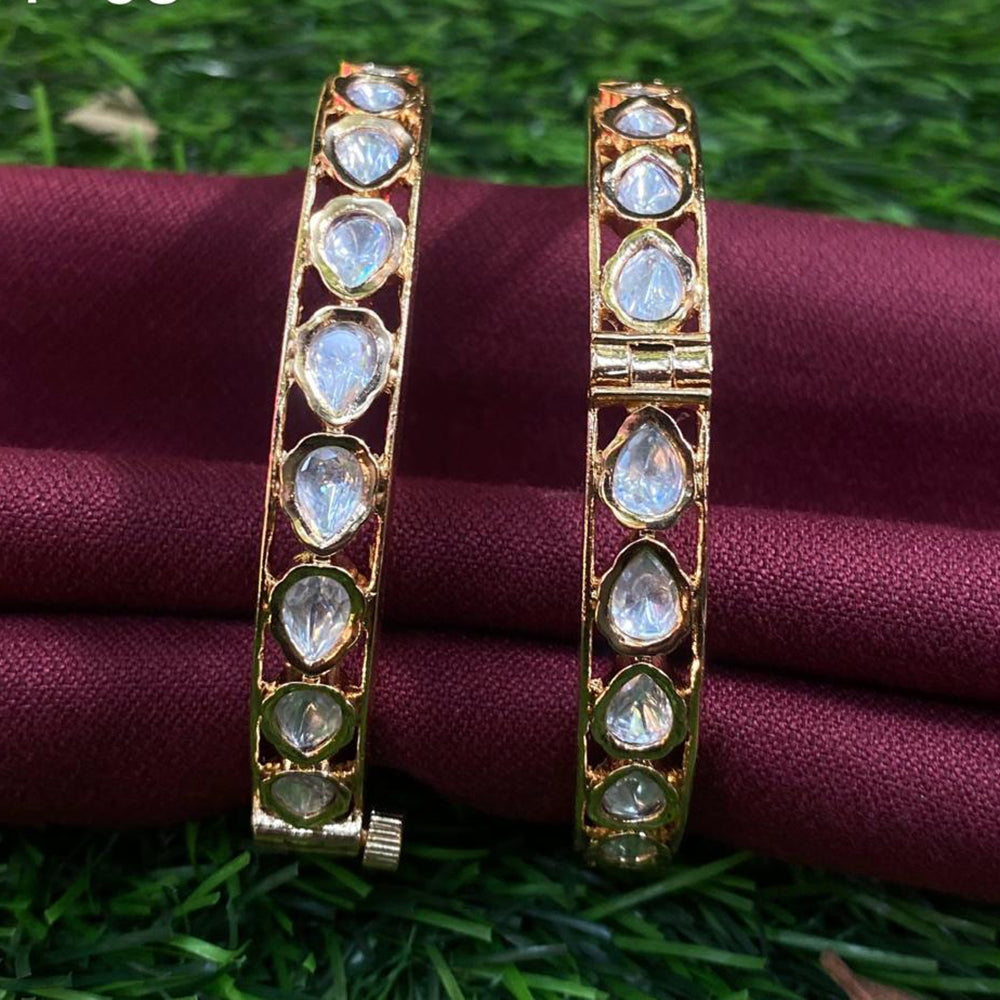 Royal Kundan Jewellery Gold Plated Polki Kundan Stone And Openable Bangles Set