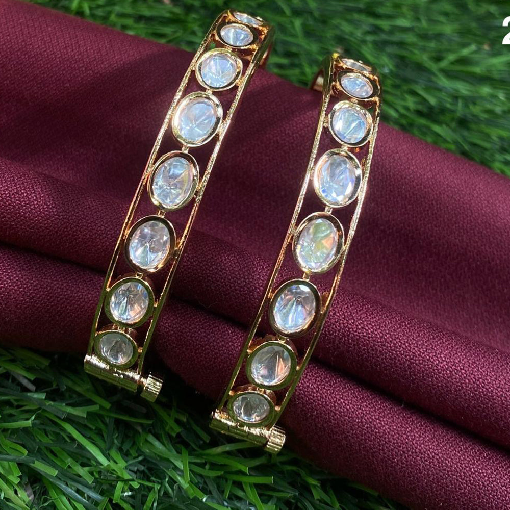 Royal Kundan Jewellery Gold Plated Polki Kundan Stone And Openable Bangles Set