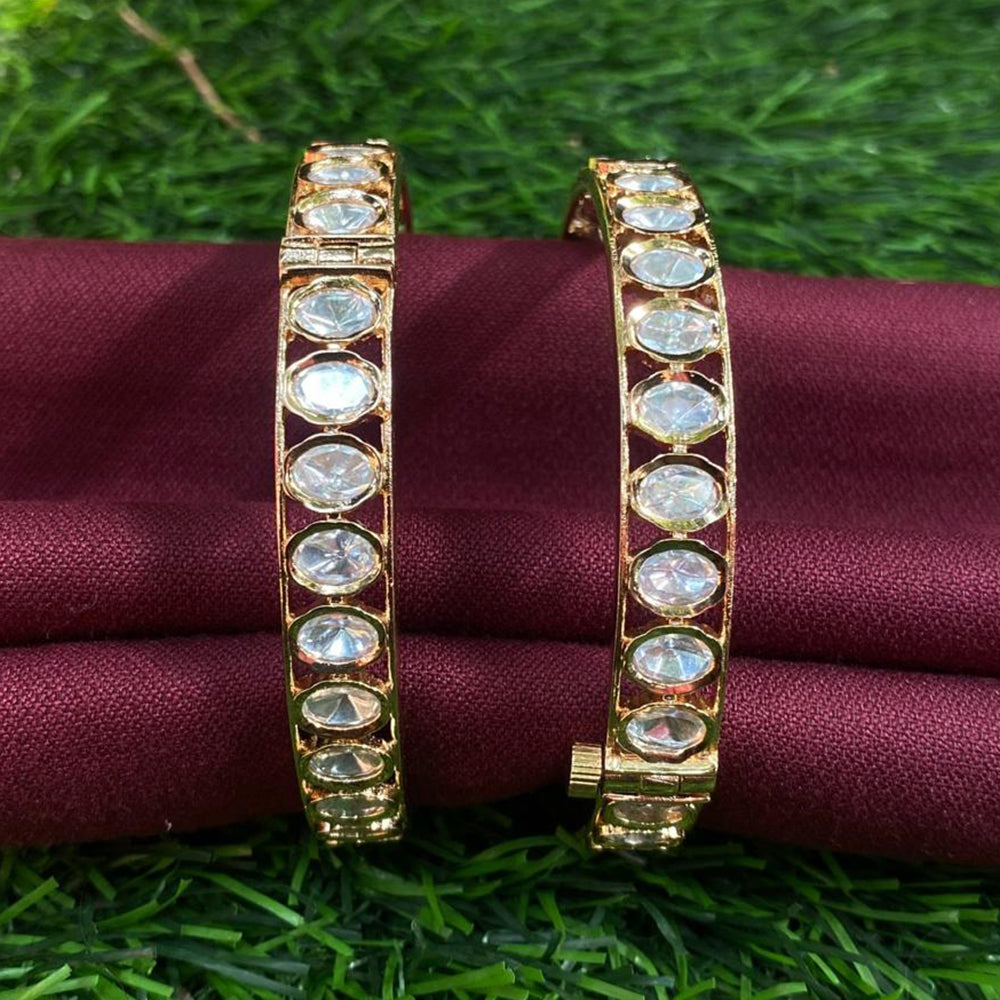 Royal Kundan Jewellery Gold Plated Polki Kundan Stone And Openable Bangles Set