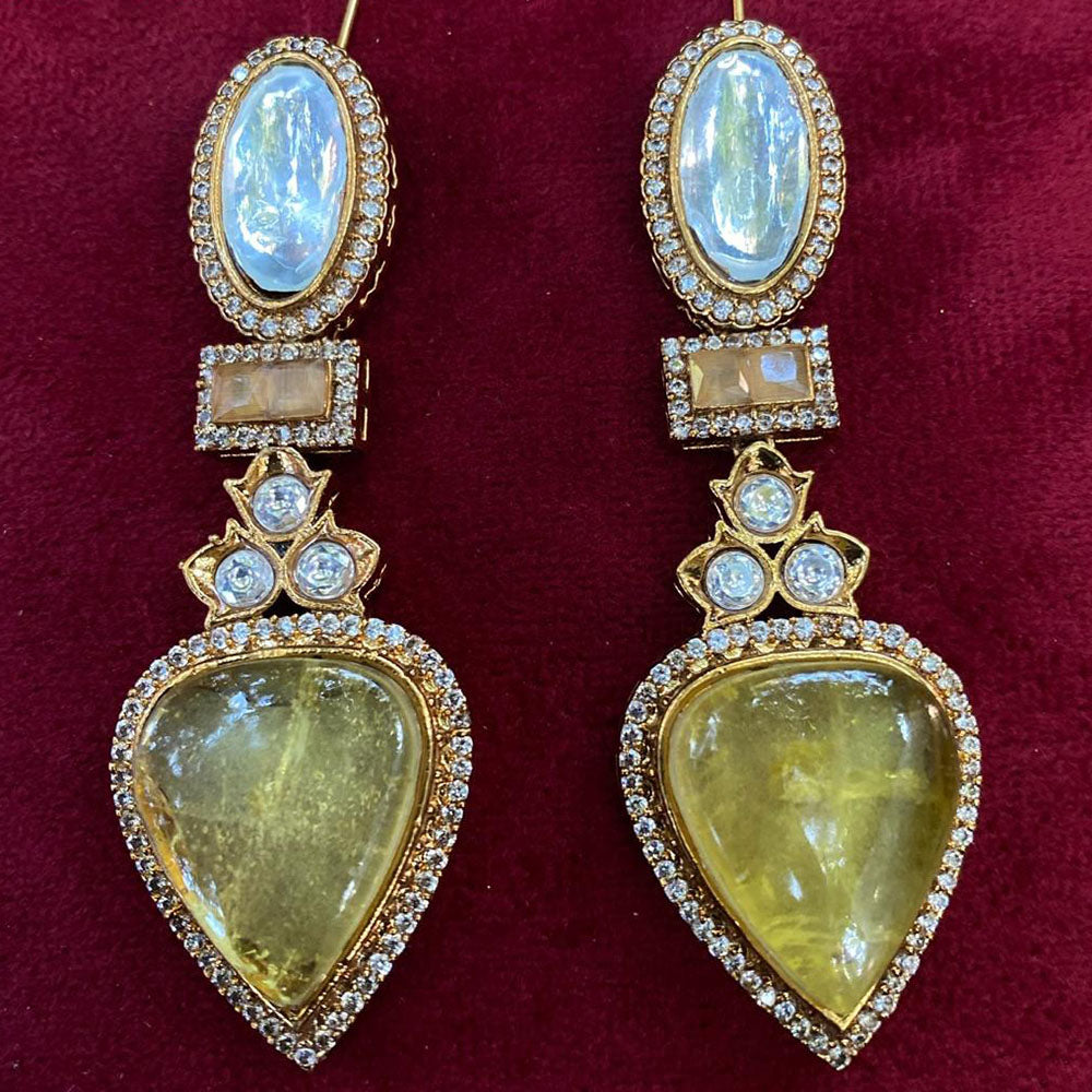 Royal Kundan Jewellery Gold Plated Polki Kundan Dangler Earrings