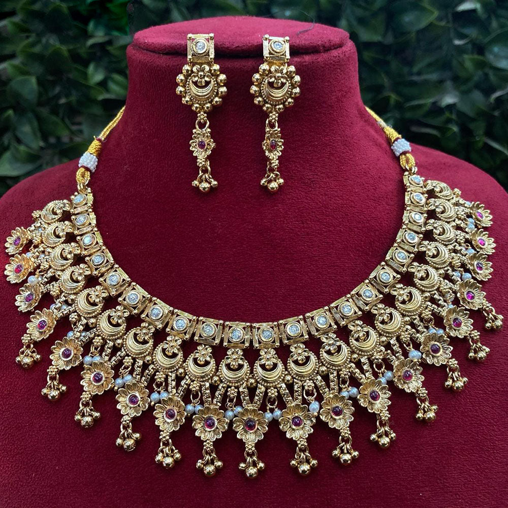 Royal Kundan Jewellery Gold Plated Pota Stone And Pearls Necklace Set