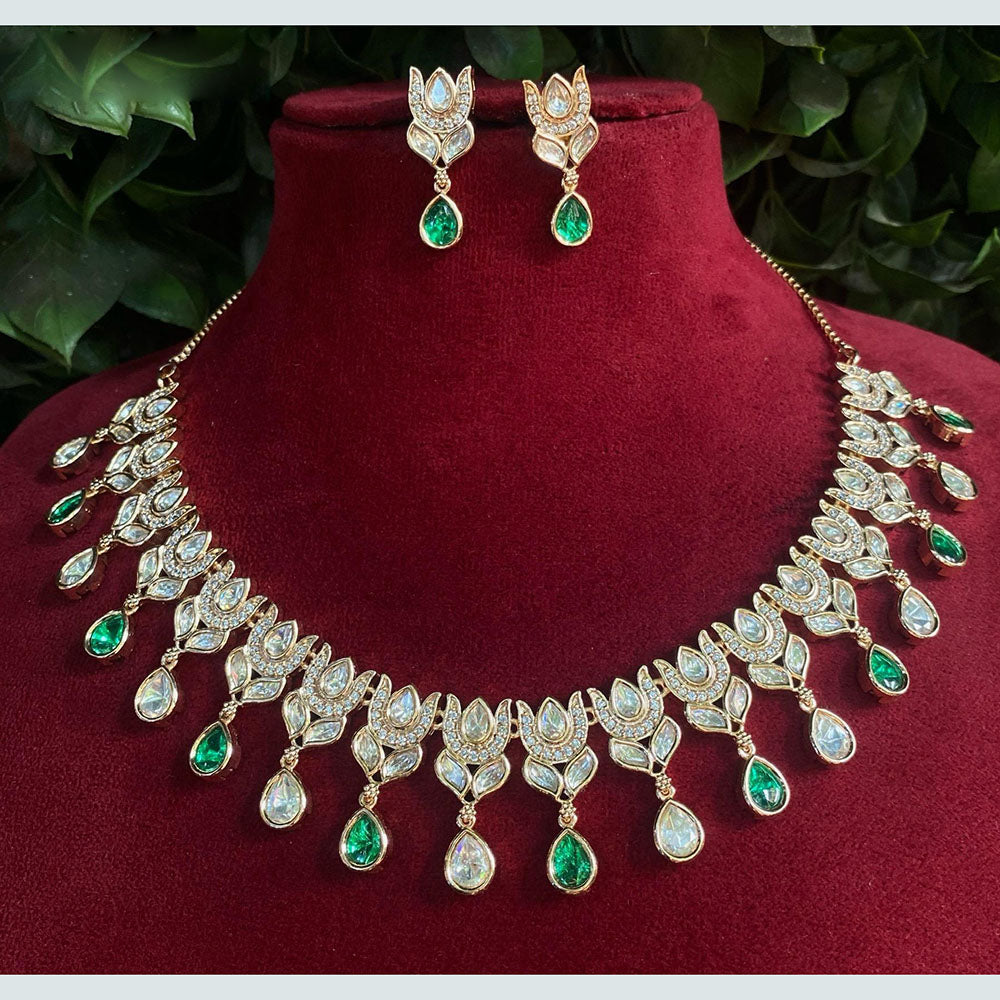 Royal Kundan Jewellery Gold Plated Polki Kundan Stone Necklace Set