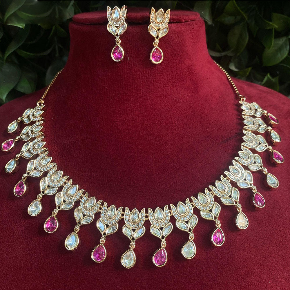 Royal Kundan Jewellery Gold Plated Polki Kundan Stone Necklace Set