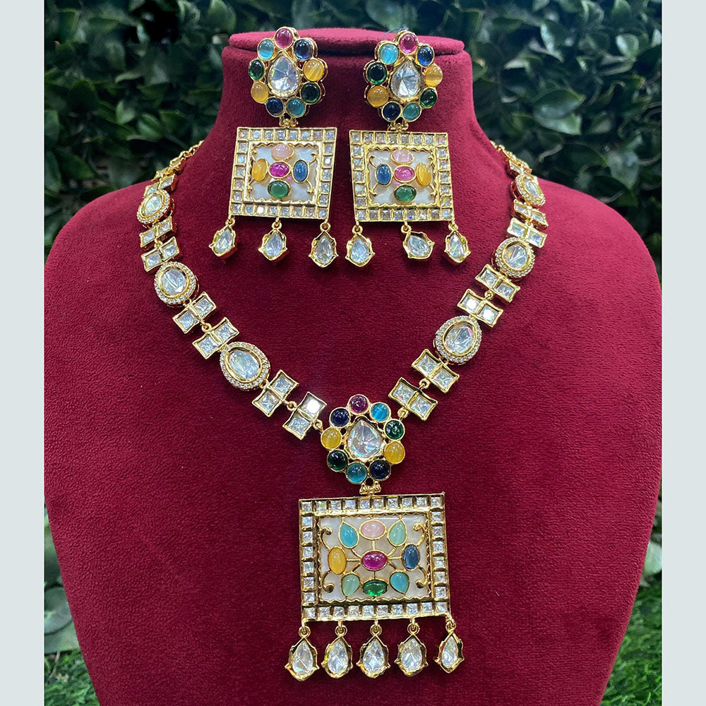 Royal Kundan Jewellery Gold Plated Polki Kundan Stone Necklace Set