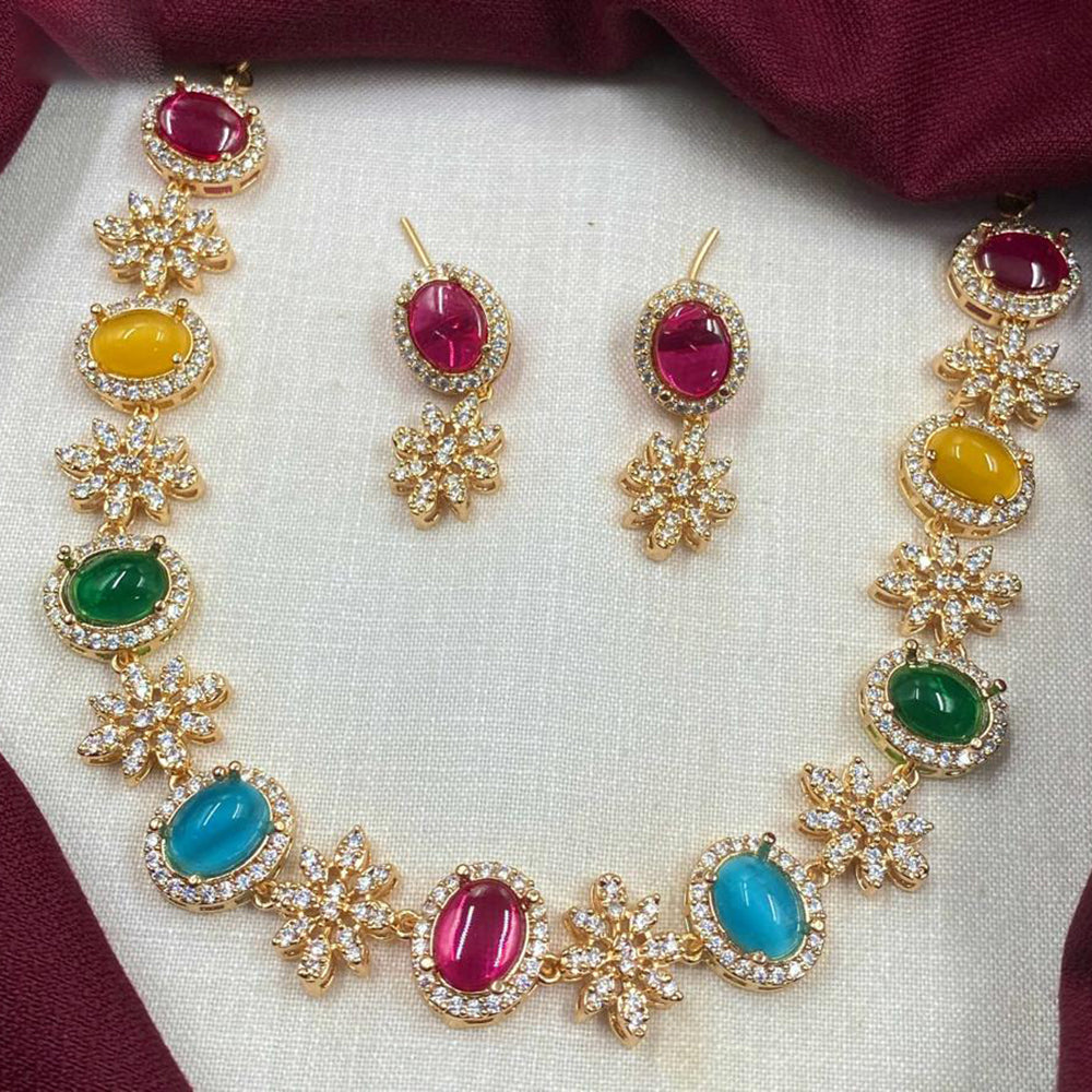 Royal Kundan Jewellery Gold Plated Austrian Stone And Pota Stone Necklace Set