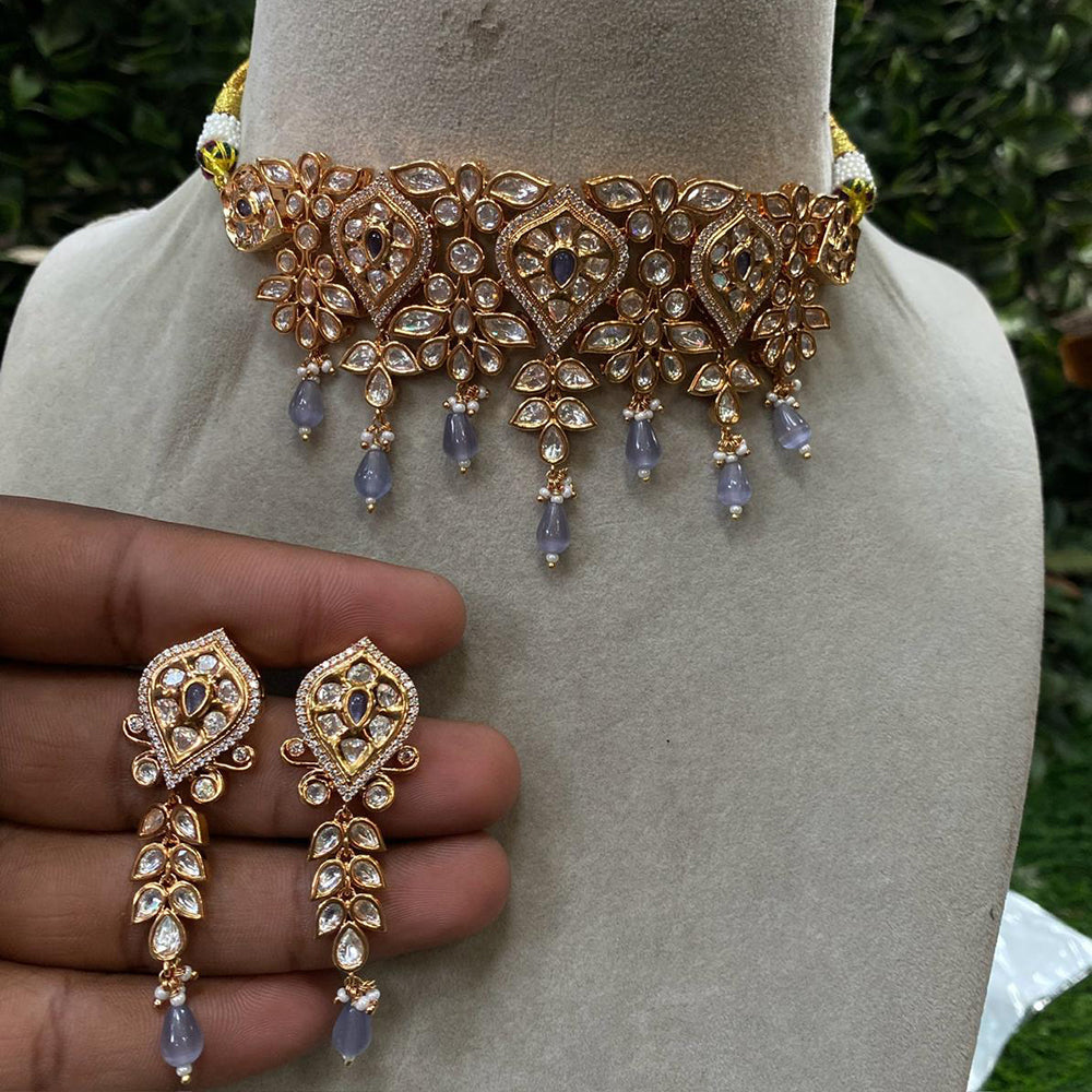 Royal Kundan Jewellery Gold Plated Polki Kundan Stone And Beads Choker Necklace Set