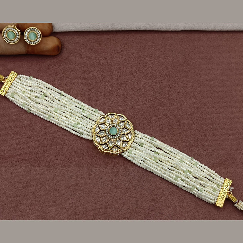 Royal Kundan Jewellery Gold Plated Polki Kundan Stone And Beads Choker Necklace Set