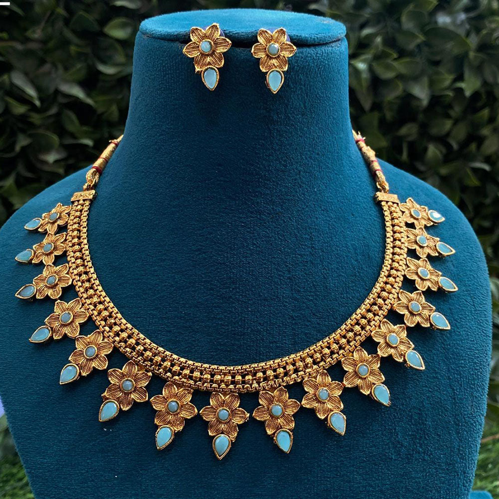 Royal Kundan Jewellery Gold Plated Pota Stone Necklace Set