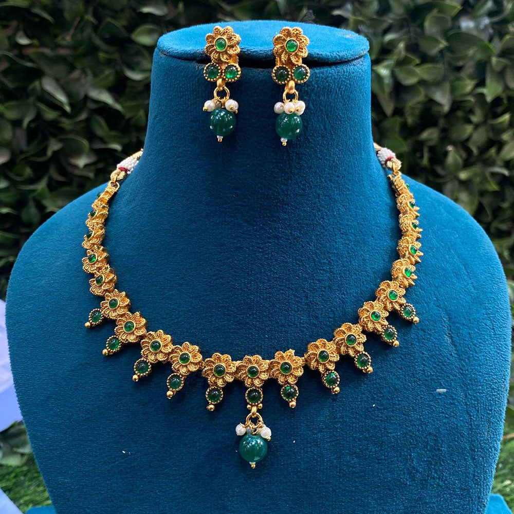 Royal Kundan Jewellery Gold Plated Pota Stone Necklace Set