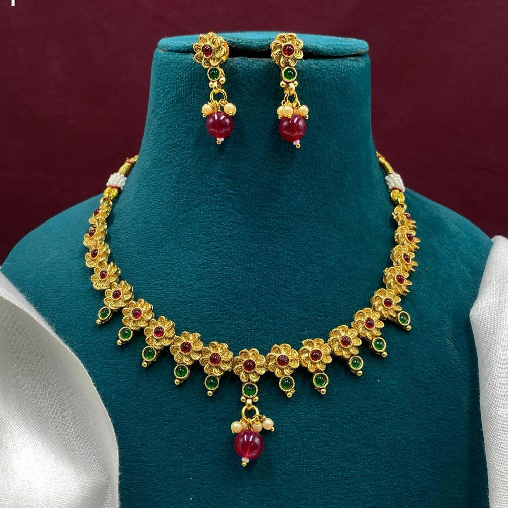 Royal Kundan Jewellery Gold Plated Pota Stone Necklace Set
