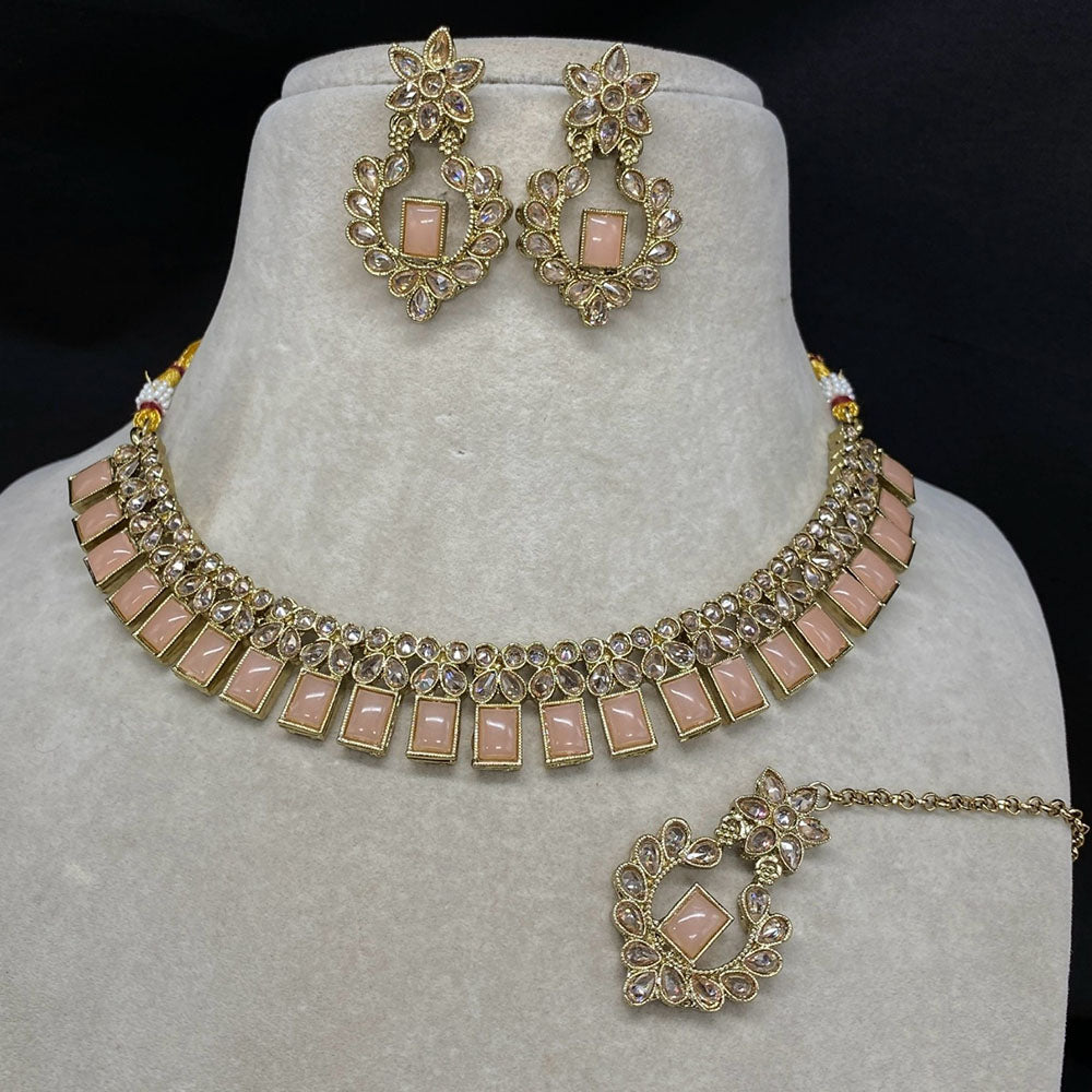Royal Kundan Jewellery Gold Plated Crystal Stone Necklace Set
